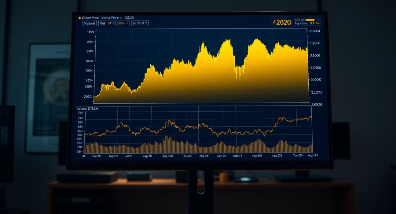 Trading screen showing Bitcoin spot CVD chart with volume heatmap and cumulative volume delta lines