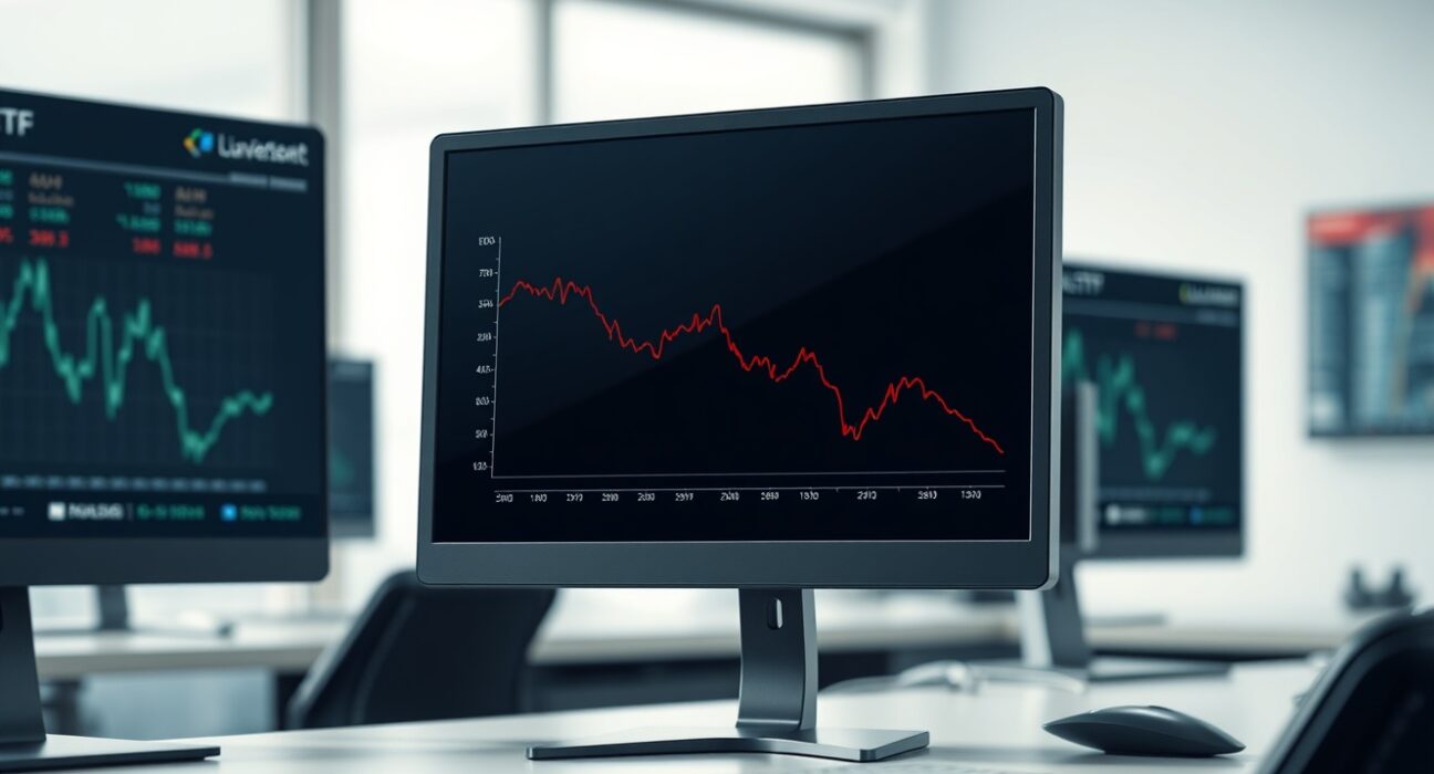 Analyst monitoring Bitcoin spot ETF outflow data on a financial trading desk screen.