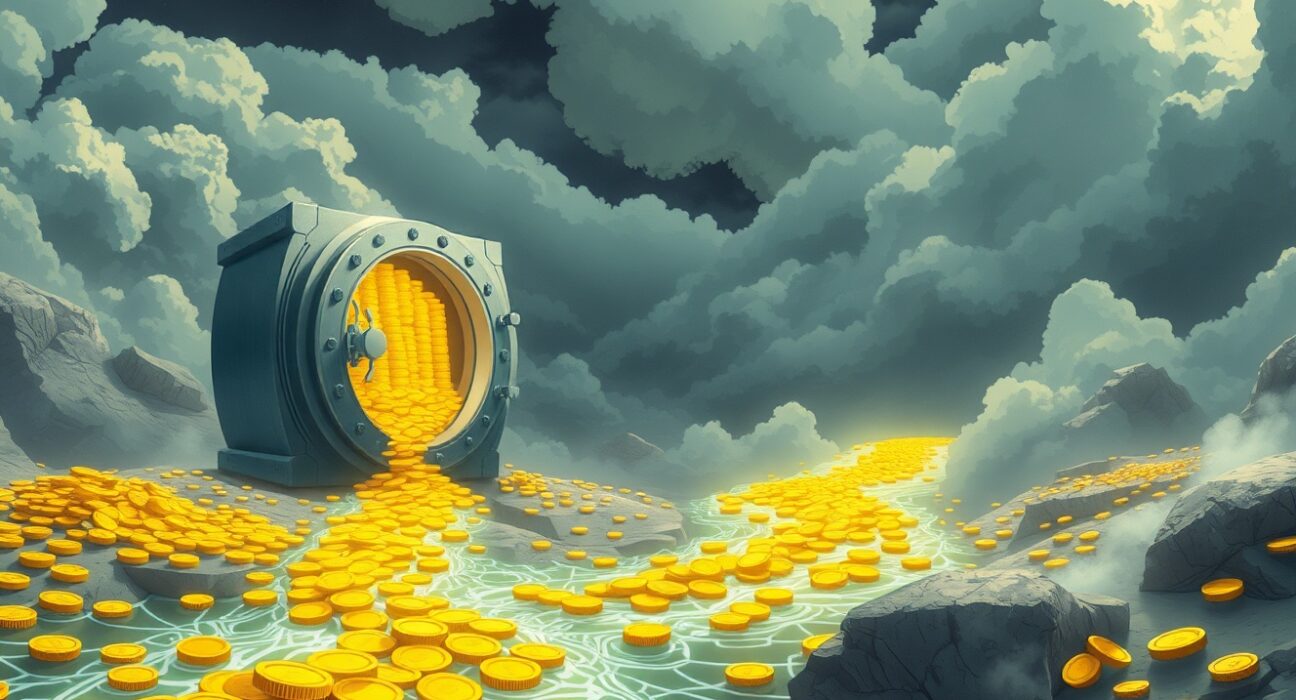 Conceptual visualization of the massive $707.3 million Bitcoin spot ETF outflow impacting U.S. financial markets.