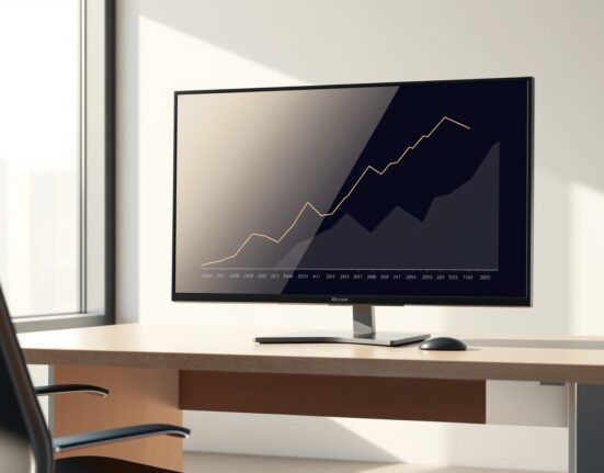 Professional trading desk monitor showing a rising graph for Bitcoin spot ETF investment inflows.