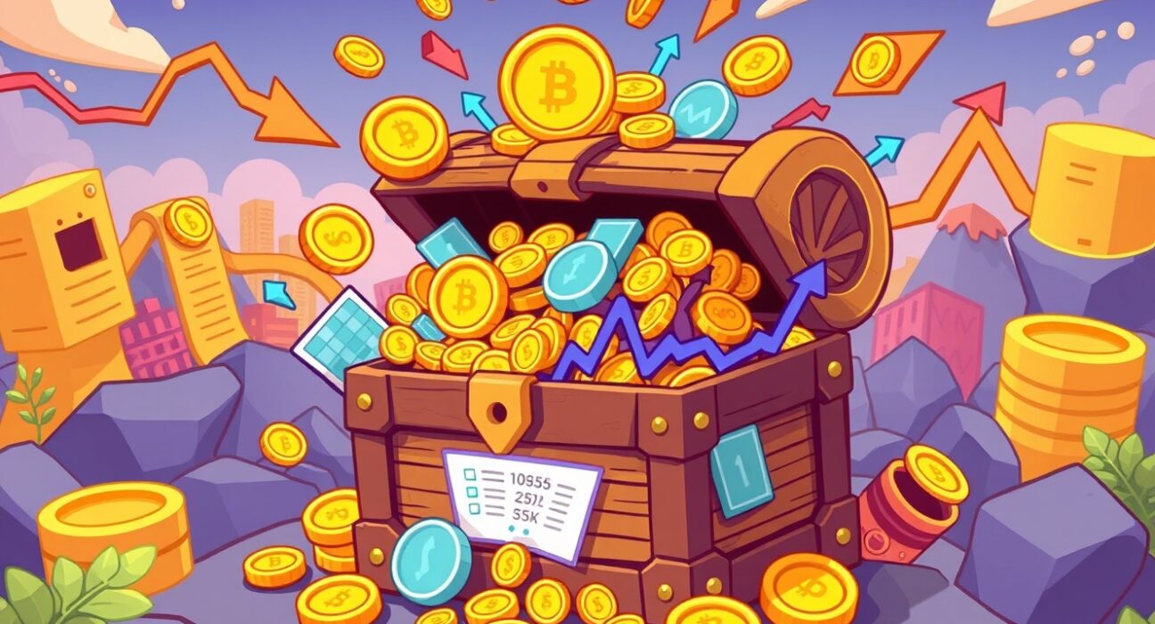 Bitcoin spot ETFs experiencing significant outflows illustrated with a spilling piggy bank and downward graph