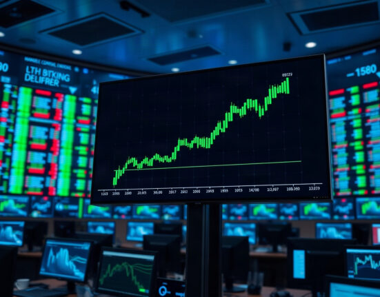 Bitcoin price chart showing upward trend on a trading screen