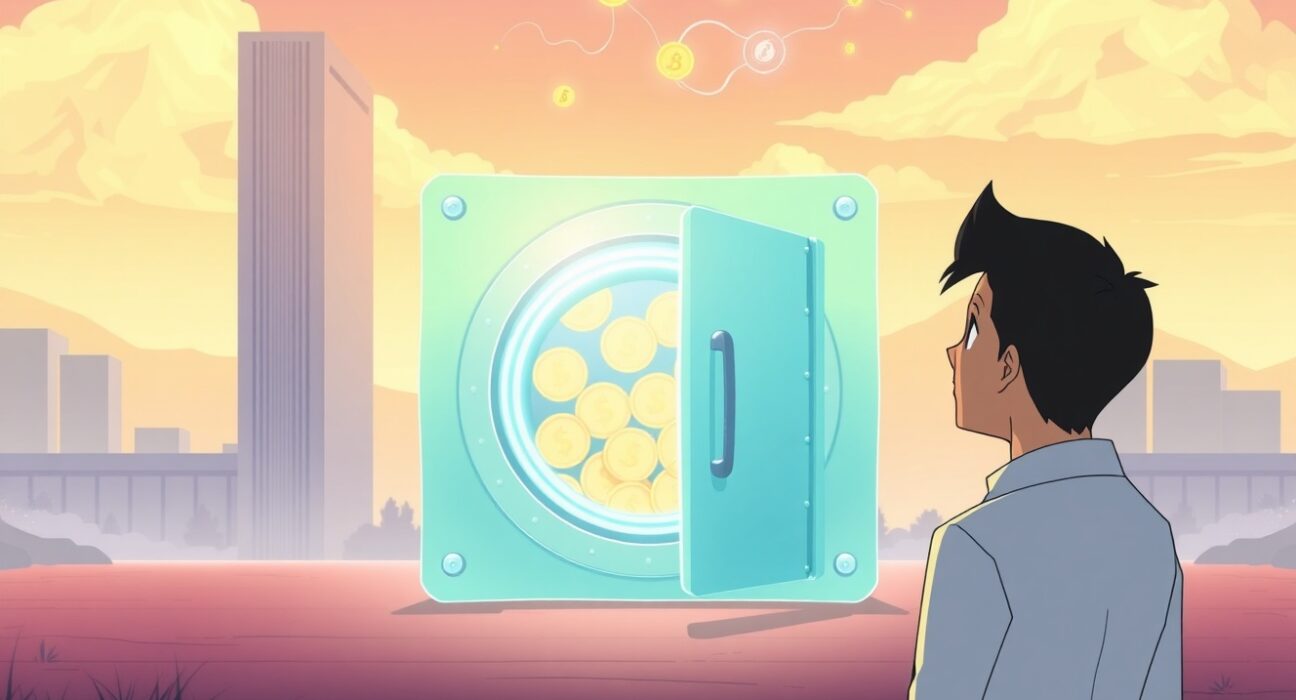 Conceptual image of the Bitcoin Standard Treasury Company's digital asset vault holding over 30,000 BTC.