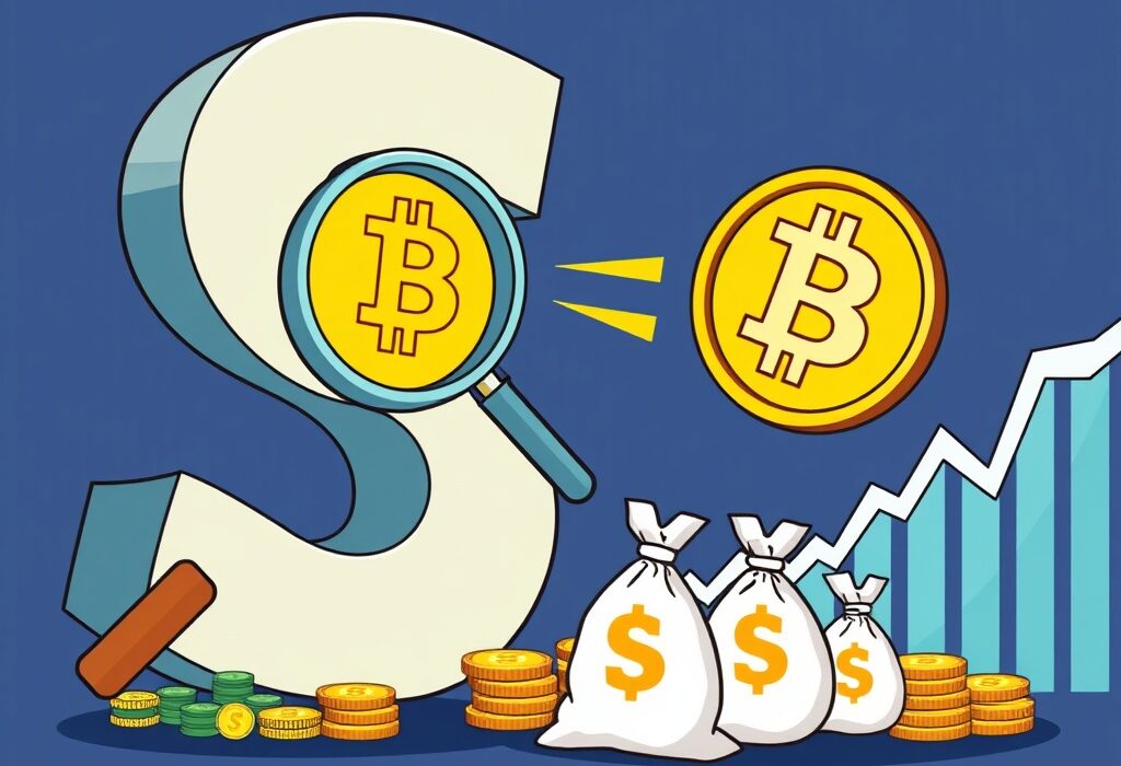 Cartoon illustration depicting a large entity's strategic Bitcoin acquisition, symbolizing significant institutional investment in BTC.