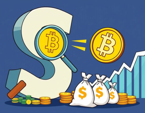 Cartoon illustration depicting a large entity's strategic Bitcoin acquisition, symbolizing significant institutional investment in BTC.