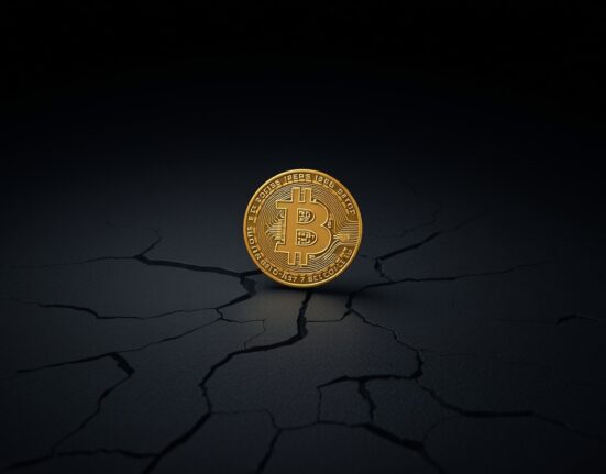Bitcoin coin on cracked surface symbolizing fragile market structure