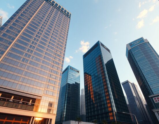 Abu Dhabi Global Market financial district skyline at golden hour