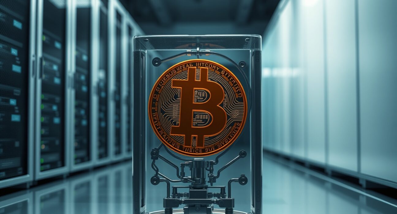 Bitcoin symbol caught in trap mechanism representing bull trap risk in cryptocurrency markets