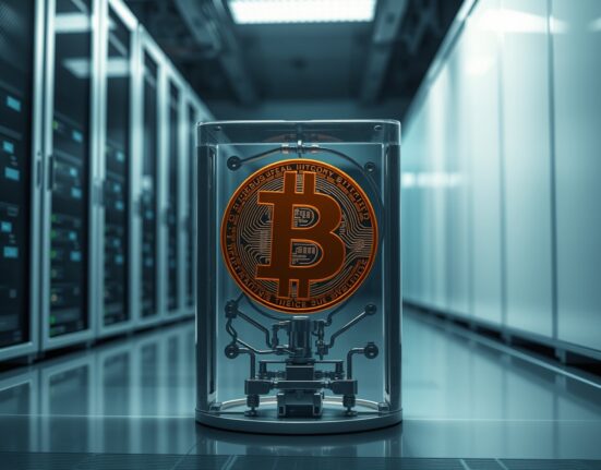 Bitcoin symbol caught in trap mechanism representing bull trap risk in cryptocurrency markets