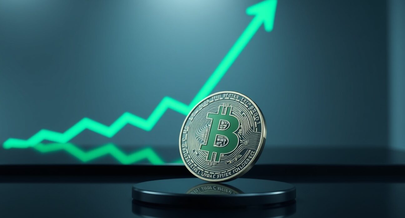 Bitcoin coin with chart background showing price resistance near $83,000-$85,000 range