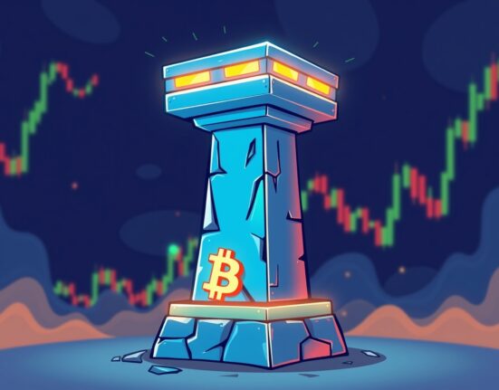 A sturdy digital foundation representing strong Bitcoin support in the low $80,000 price range.