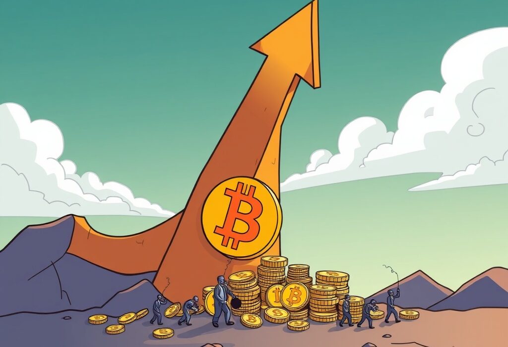 A cartoon illustration showing a strong foundation representing Bitcoin support, with a rising graph line indicating market resilience.