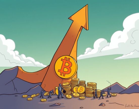 A cartoon illustration showing a strong foundation representing Bitcoin support, with a rising graph line indicating market resilience.