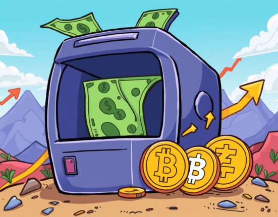 Bitcoin surge prediction illustrated through growing cryptocurrency coins amid money printing scenario