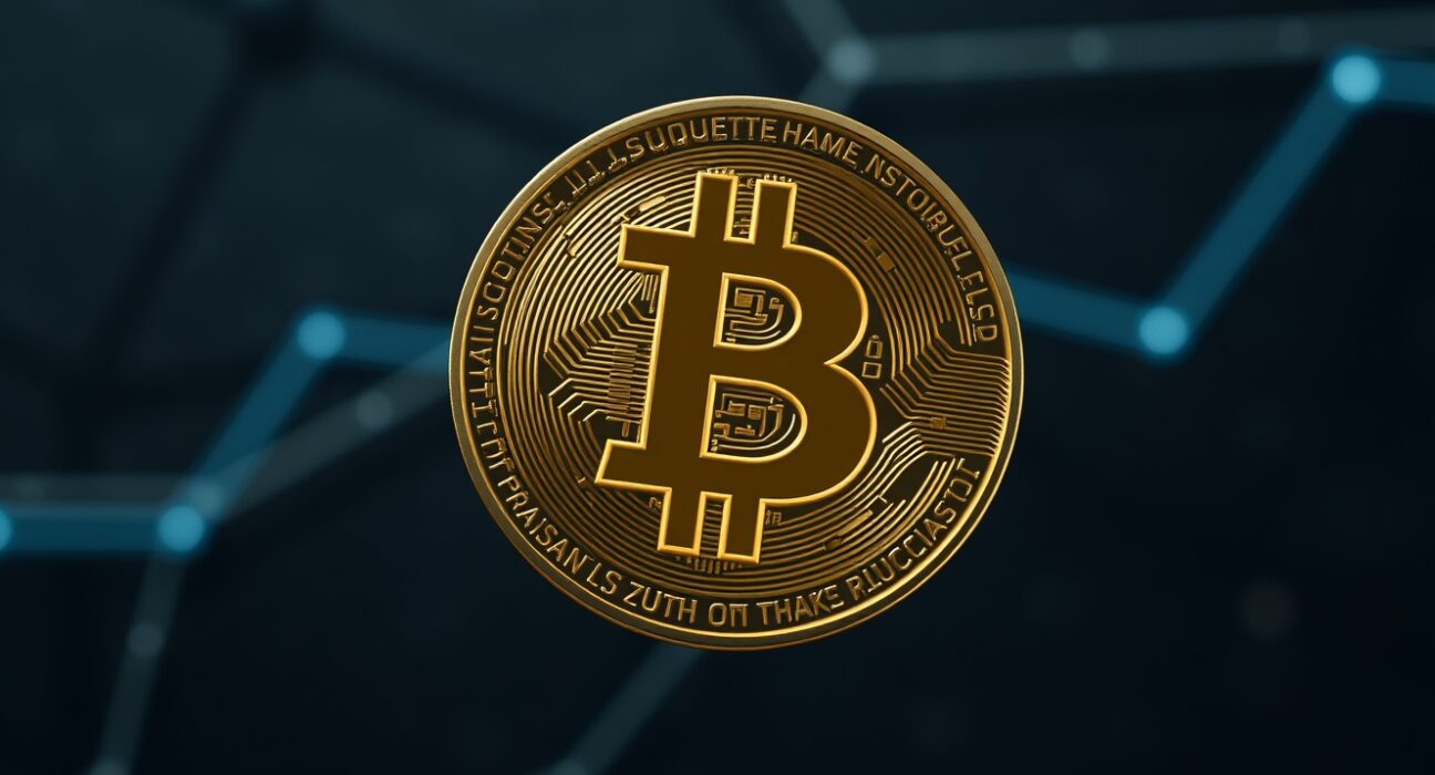 Bitcoin coin symbol representing the cryptocurrency's surge above the $69,000 price level.