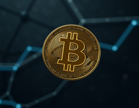 Bitcoin coin symbol representing the cryptocurrency's surge above the $69,000 price level.