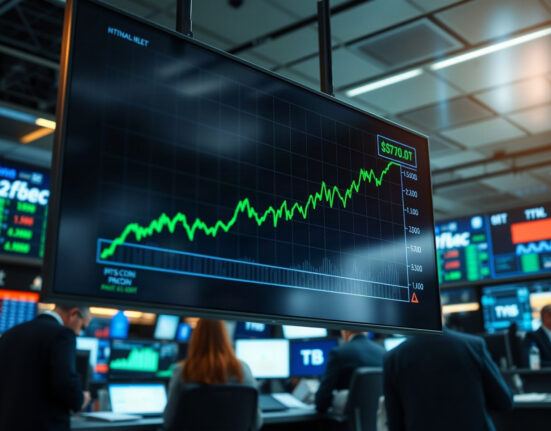 Bitcoin price chart showing a sharp rise above $78,000 on a trading screen