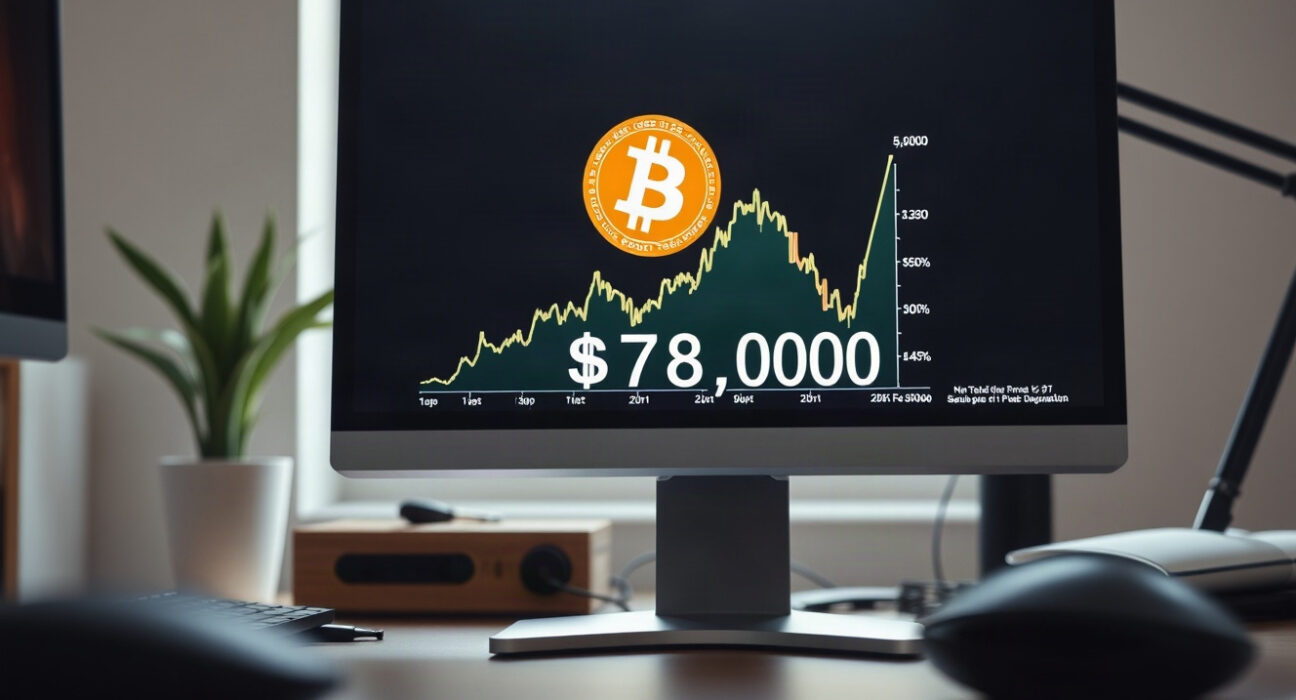 Bitcoin price chart showing an upward trend above $78,000 on a trading screen