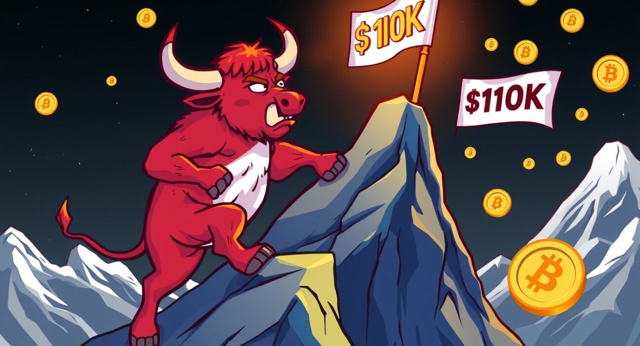 Bitcoin sustainable rally depicted as bull climbing toward $110K target