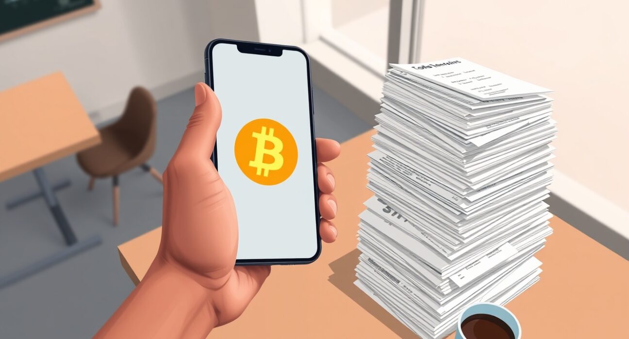 Frustration with Bitcoin tax paperwork for a simple coffee purchase, illustrating regulatory burden.