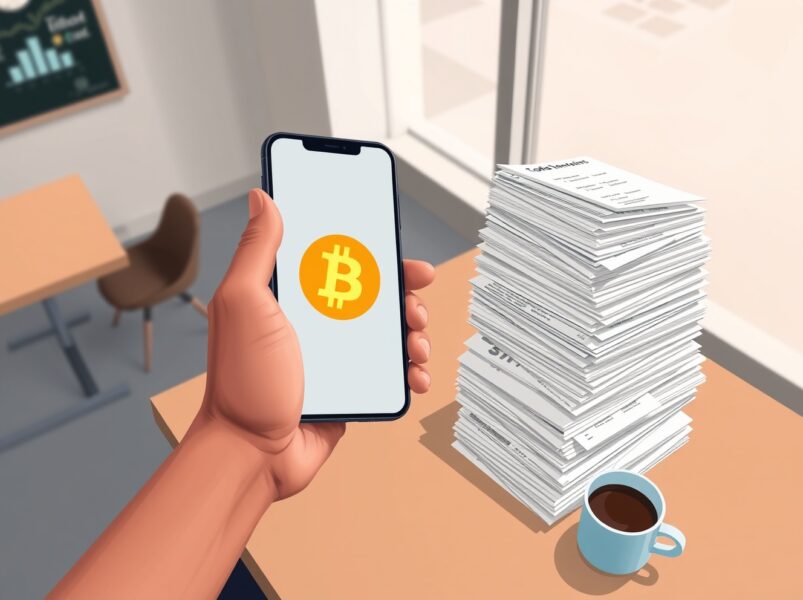 Frustration with Bitcoin tax paperwork for a simple coffee purchase, illustrating regulatory burden.