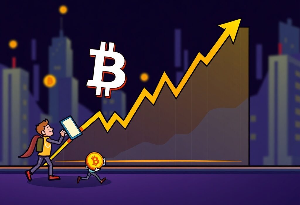 A cartoon illustration showing resilient Bitcoin trading volumes on a chart, indicating market stability despite recent fluctuations.