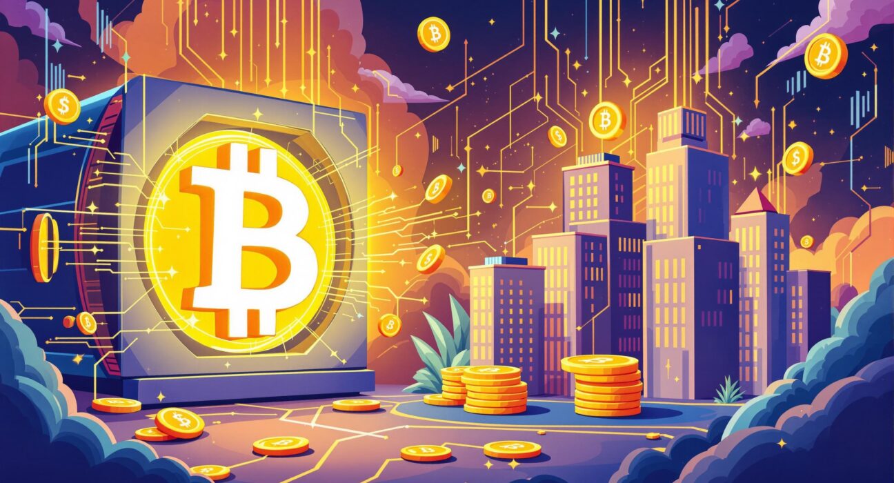 A cartoon depiction of a significant Bitcoin transfer, illustrating Galaxy Digital's large movement of BTC to exchanges.