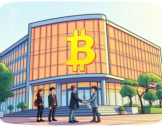 A cartoon illustration showing a Taiwanese company embracing a Bitcoin treasury strategy, symbolizing corporate Bitcoin adoption.