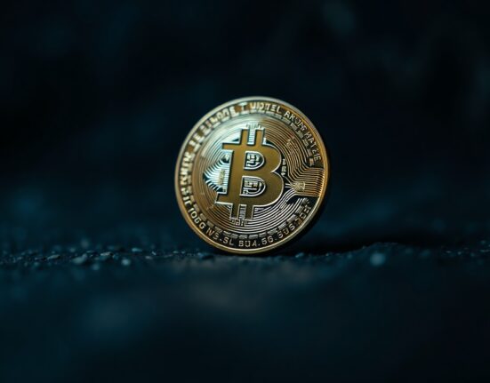 Close-up of a Bitcoin coin on a dark surface with moody lighting, representing market uncertainty and potential bottoming.