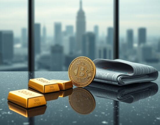 Bitcoin coin alongside gold bars representing its strength as an inflation hedge and store of value.