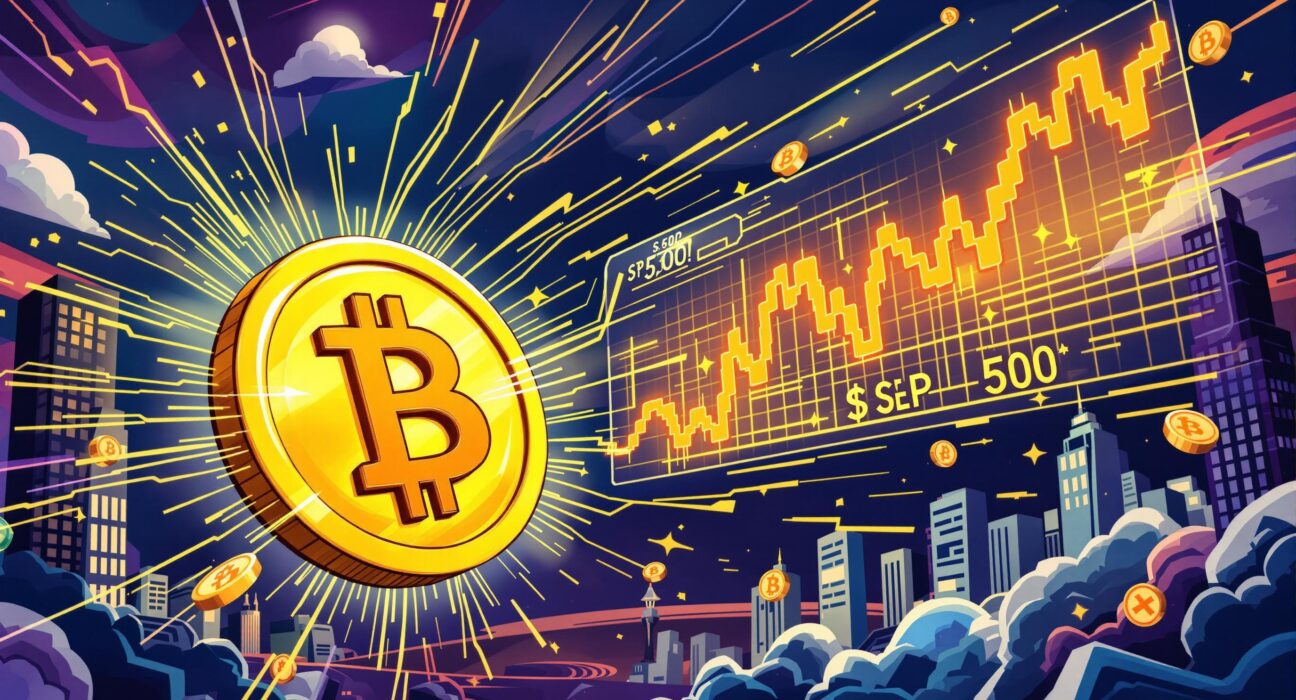 An illustration showing the strong Bitcoin VIX correlation, symbolizing Bitcoin's growing link to traditional market volatility.