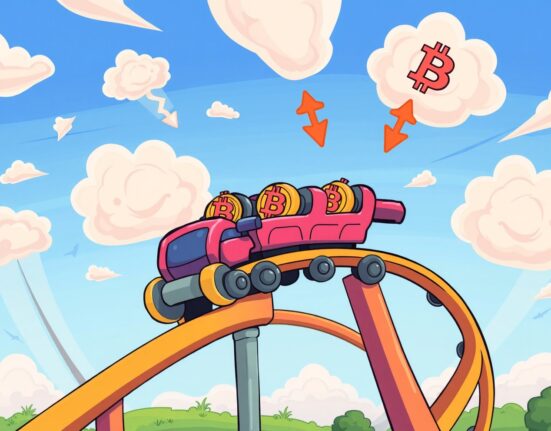 Bitcoin Volatility Index illustrated as a fun roller coaster ride symbolizing market ups and downs