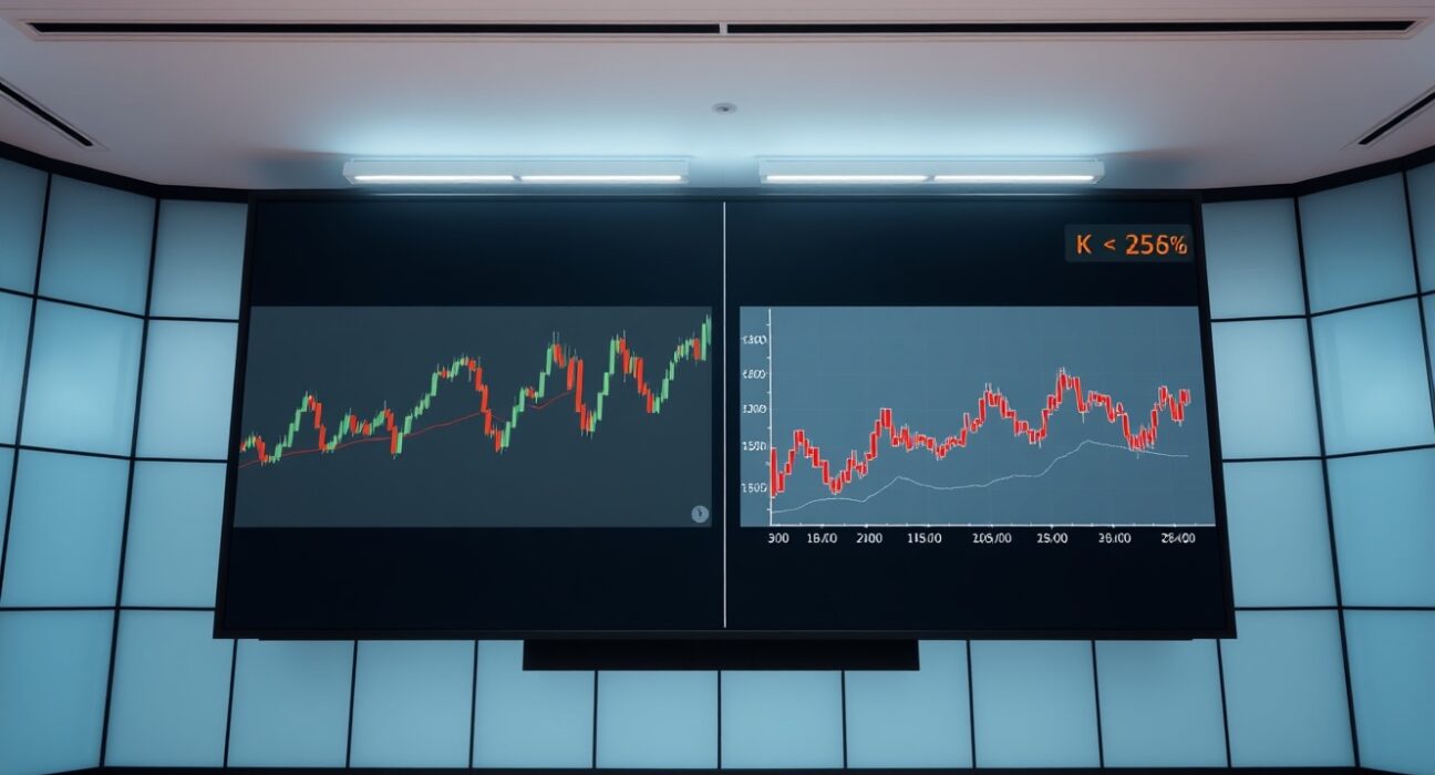 Comparison of Bitcoin and KOSPI volatility charts on a digital display