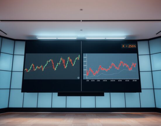 Comparison of Bitcoin and KOSPI volatility charts on a digital display