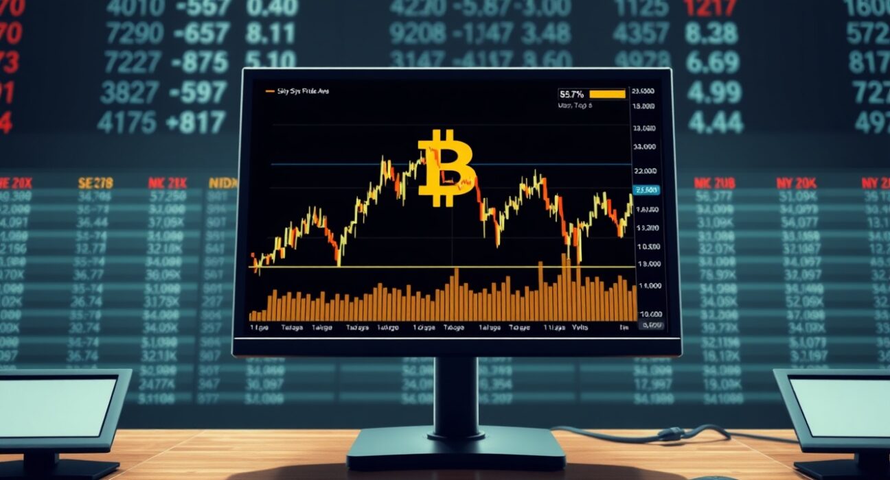 Bitcoin price chart showing high volatility on Quadruple Witching Day for financial markets.