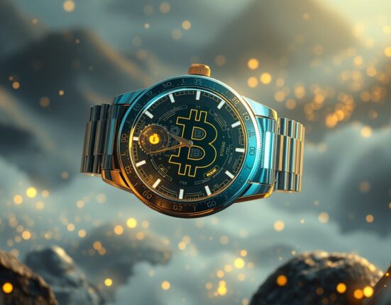 GoMining Bitcoin watch generating cryptocurrency mining rewards while functioning as luxury timepiece