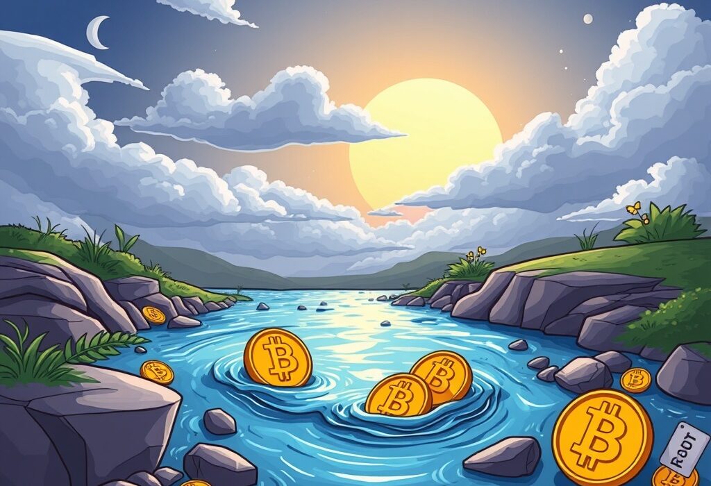 A cartoon illustration showing a temporary dip in Bitcoin's value, signaling that the current Bitcoin weakness is a short-term market adjustment before a potential recovery.