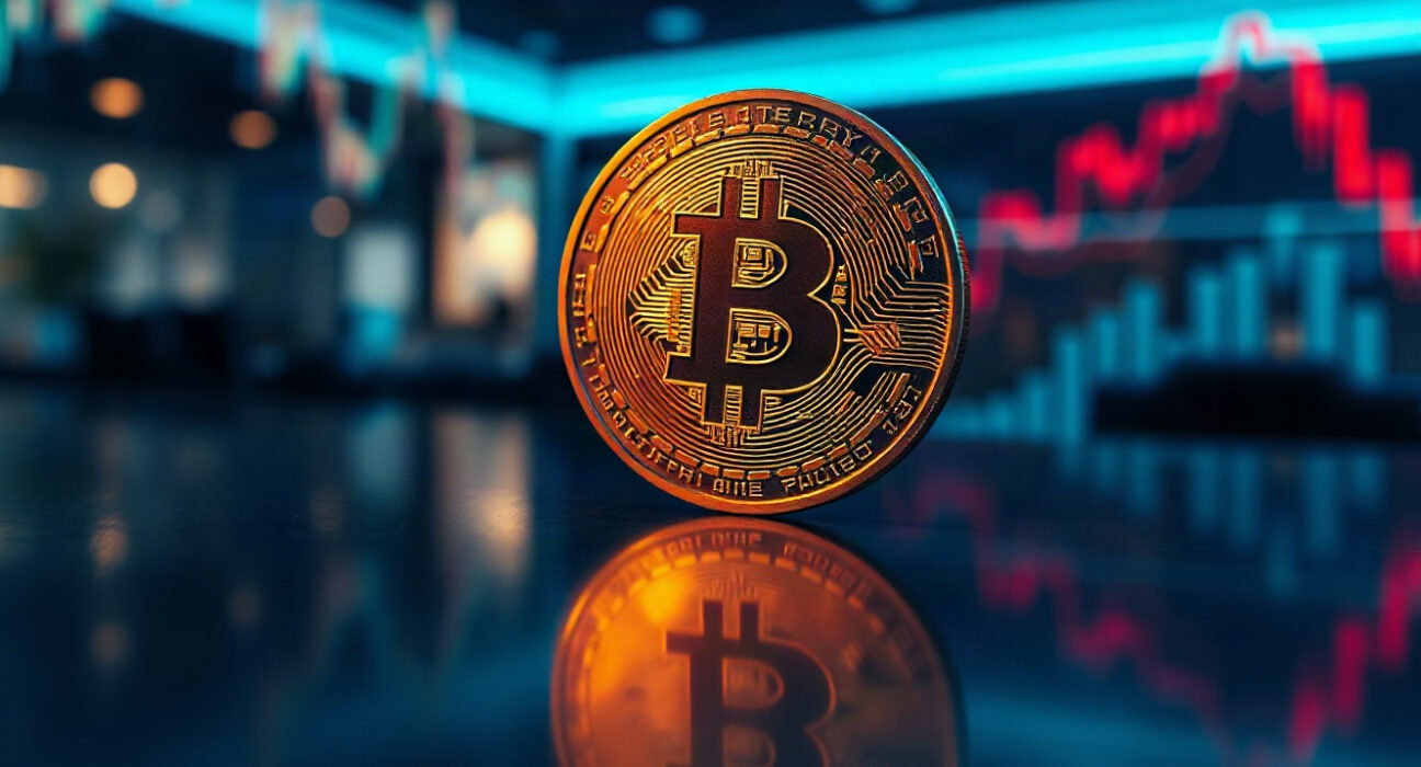 Bitcoin coin with a rising chart in the background symbolizing ETF-driven price momentum.