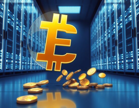 Conceptual image of a Bitcoin whale transaction representing a large BTC deposit to an exchange.