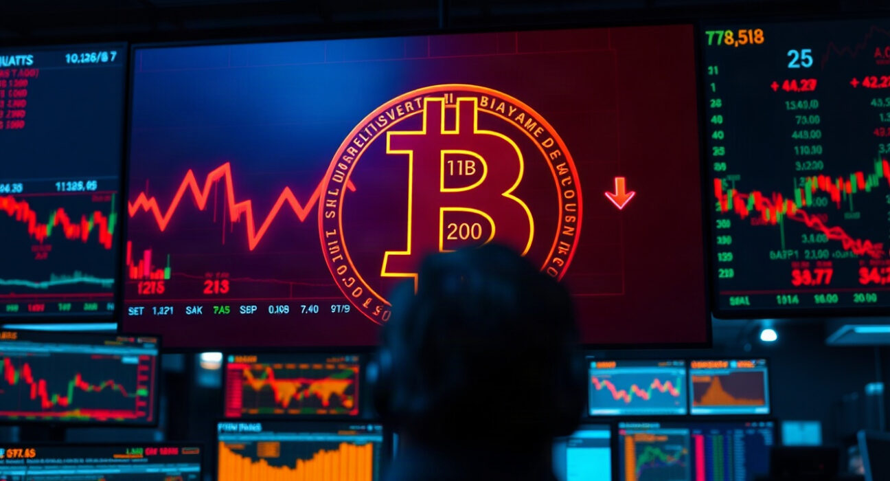 Bitcoin price chart with liquidation warning on trading screen