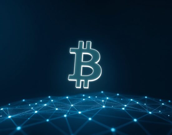 Bitcoin whale transfer and blockchain network analysis concept for financial news.