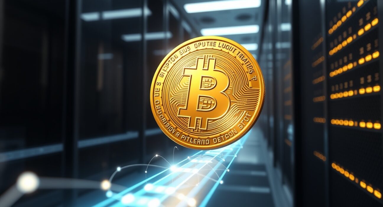 Conceptual image of a large Bitcoin transaction moving to a mining pool, representing the $278 million whale transfer.