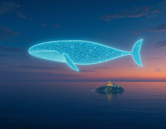 Conceptual illustration of a monumental Bitcoin whale transaction flowing to a cryptocurrency exchange.