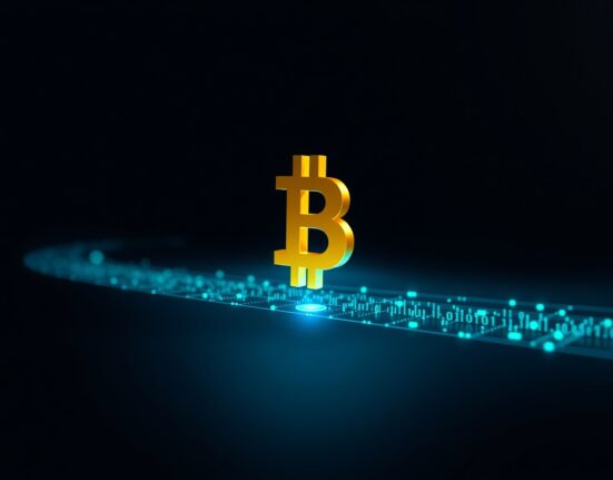 Conceptual image of a significant Bitcoin transaction moving on the blockchain.