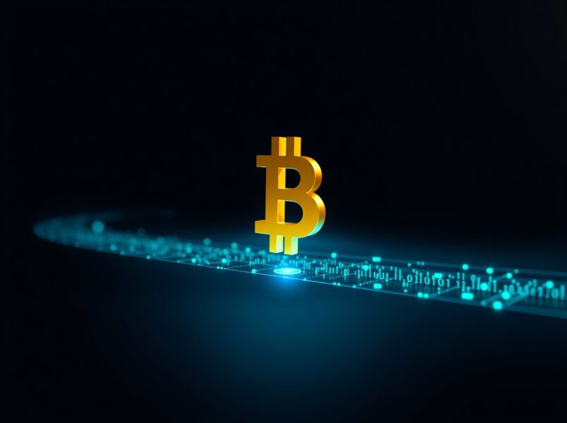 Conceptual image of a significant Bitcoin transaction moving on the blockchain.