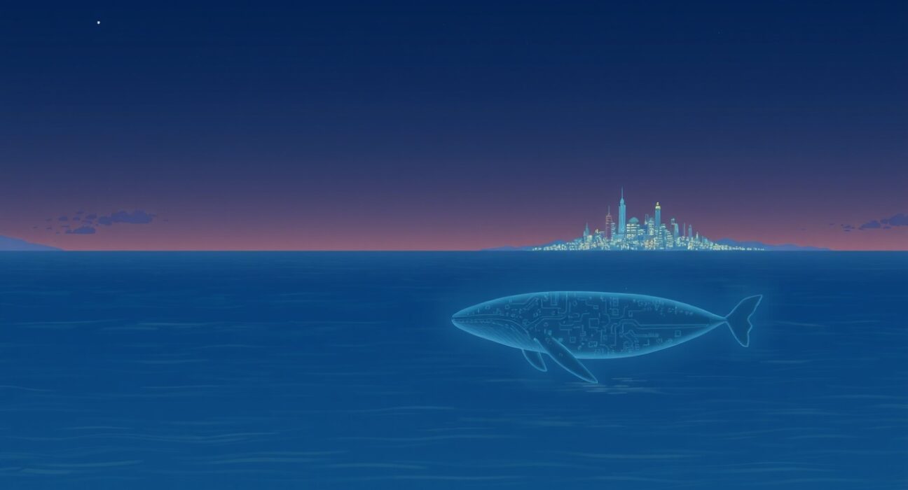 Conceptual art of a major Bitcoin whale transaction moving to an institutional crypto exchange.