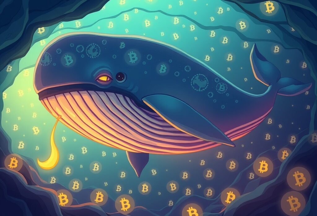 A Bitcoin whale stirs, depicting the awakening of a long-dormant cryptocurrency holder and its significant market move.