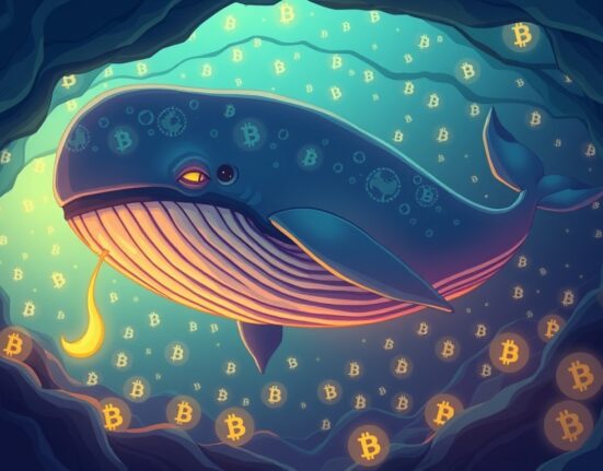 A Bitcoin whale stirs, depicting the awakening of a long-dormant cryptocurrency holder and its significant market move.