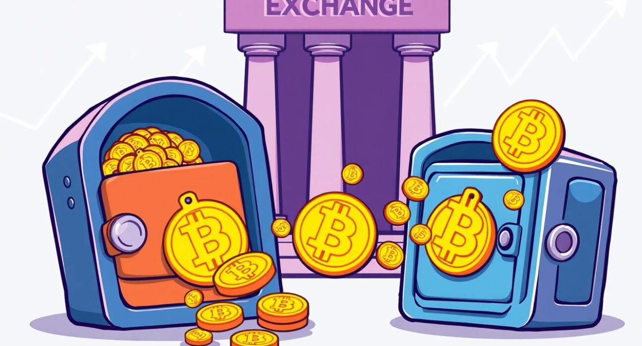 An illustration depicting significant Bitcoin withdrawals from an exchange, symbolizing a strong intent to hold among large investors.