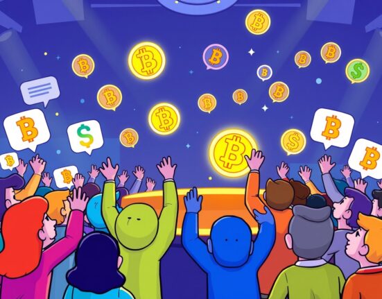 Bitcoin World AMA community event with animated cryptocurrency enthusiasts gathering for live discussion